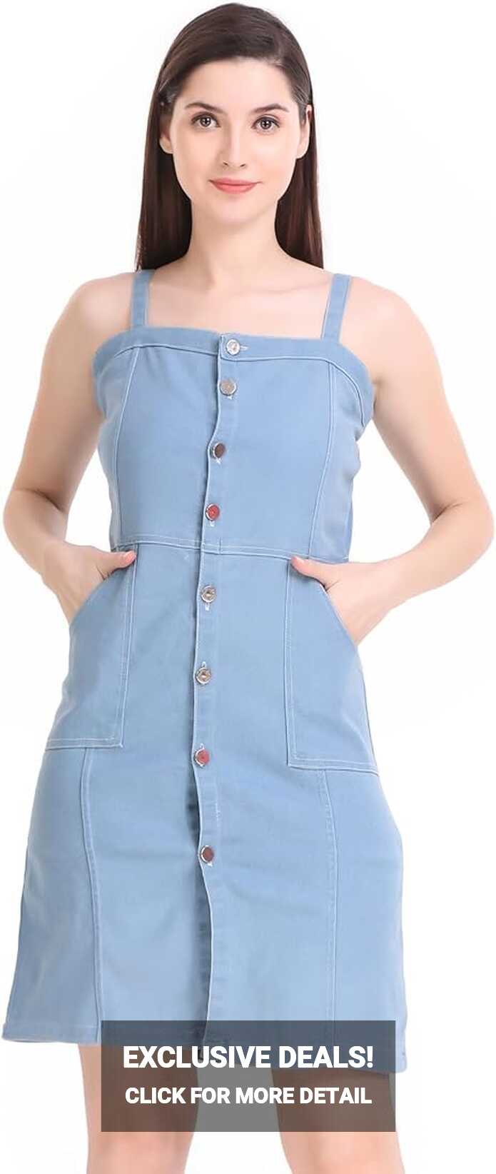 Buy Angreji Girl Knee Length Denim Dress with Pockets Sleeveless ...