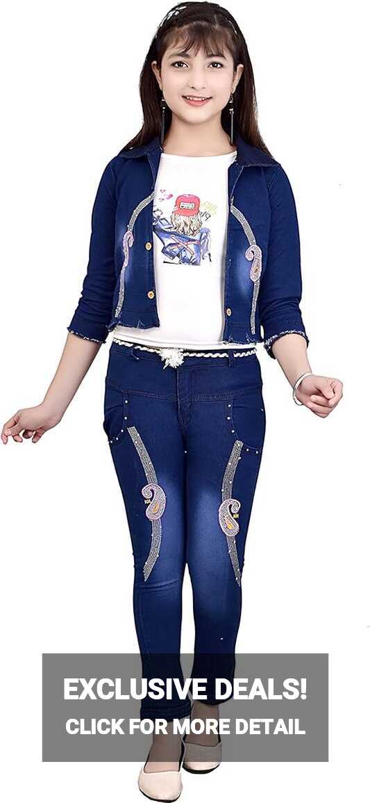 Buy Arshia Fashions Girls Top And Jeans Set With Denim Jacket ...