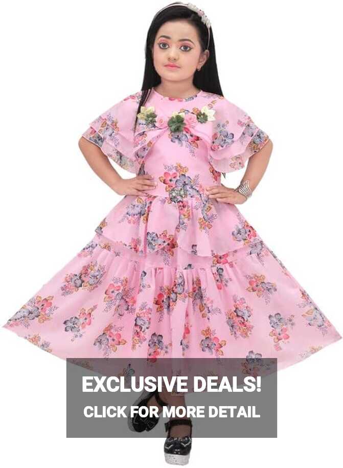 Buy B BABY DRESS GIRLS GEORGETTE PRINTED GOWN (G601_PINK_26) at ...