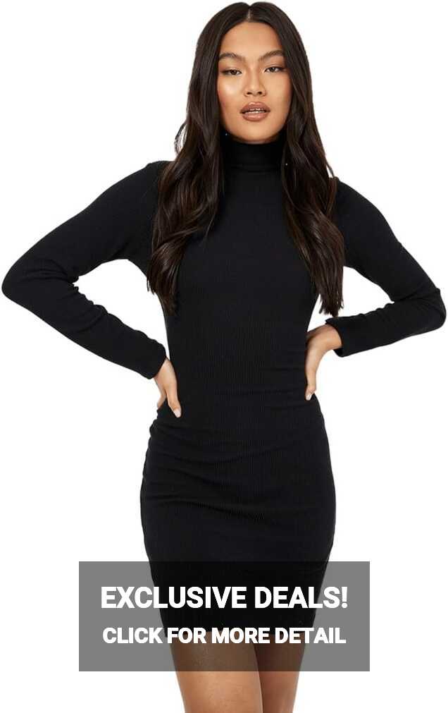 Buy BLACK TURTLE NECK BODYCON DRESS COMFY FABRIC | HIGHLY ...