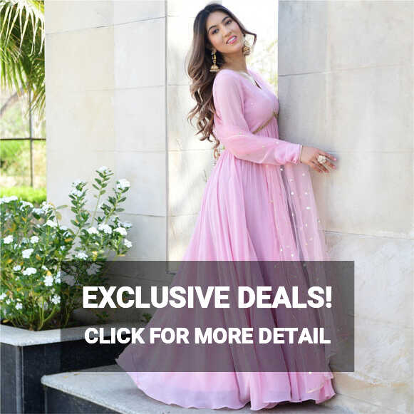 Buy Baby Pink Georgette Anarkali Long Dress Online | Lavanya The Label