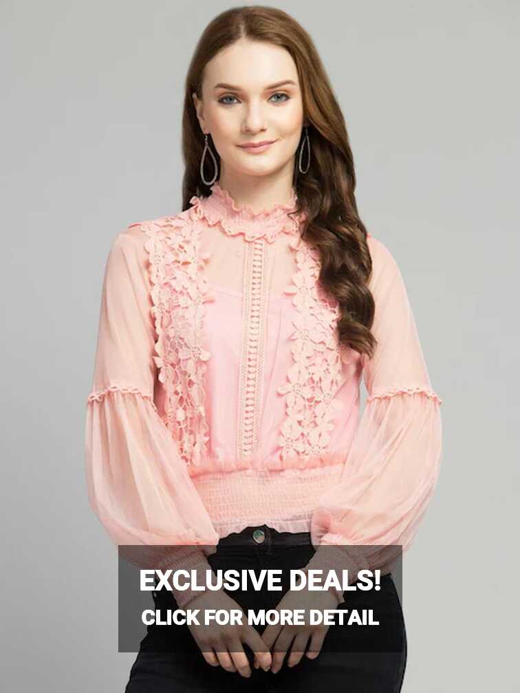 Buy Bitsy Owl Women Pink Solid Net Blouson Top|TOPS|WOMEN TOPS ...