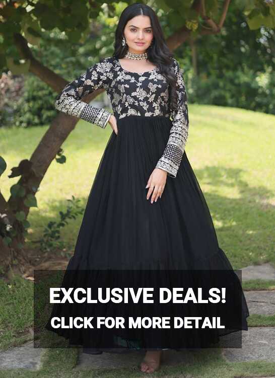 Buy Black Faux Georgette Embroidered Dresses and Gown Party Wear ...