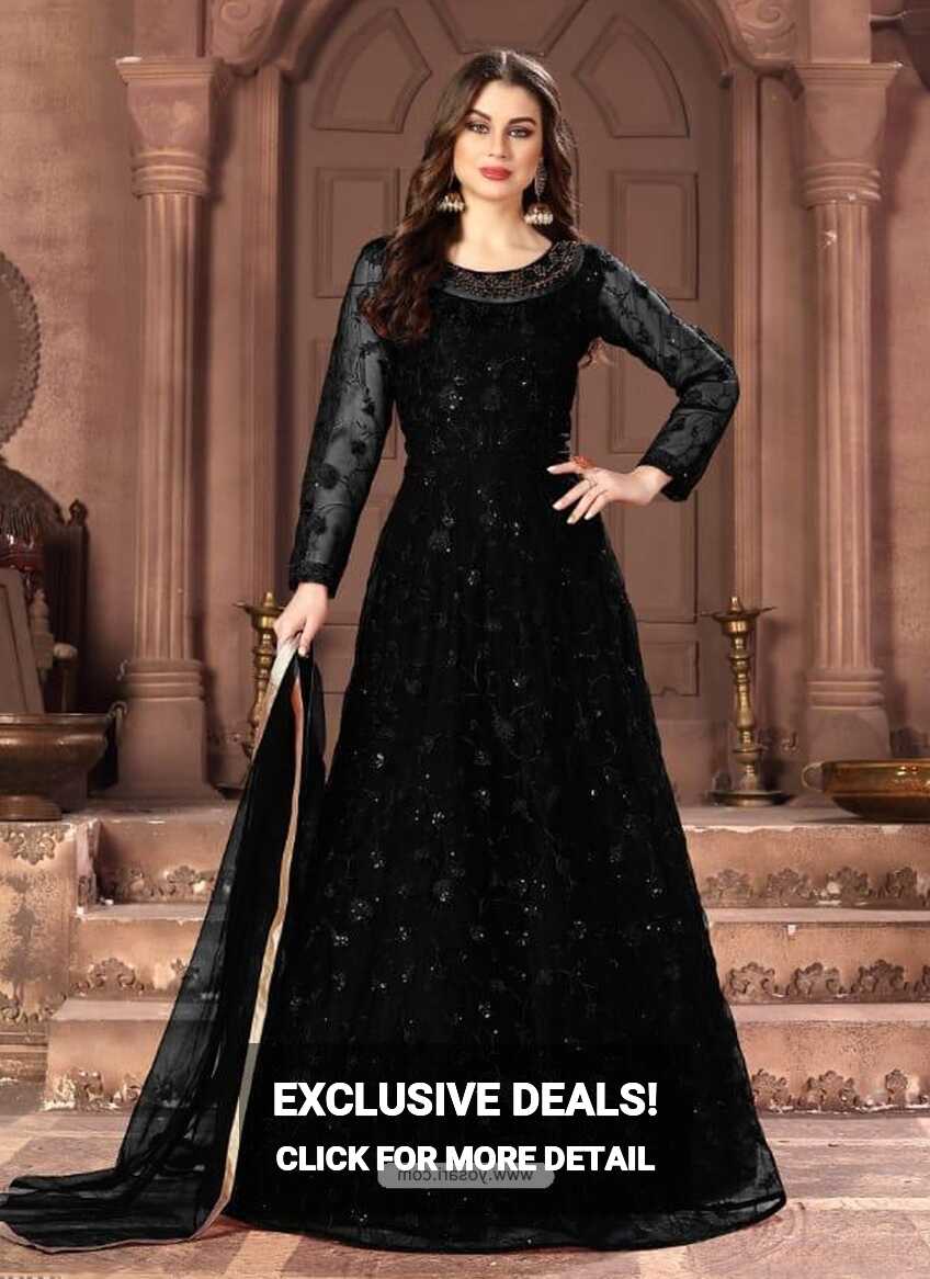 Buy Black Latest Designer Party Wear Net Gown Suit | Anarkali Suits