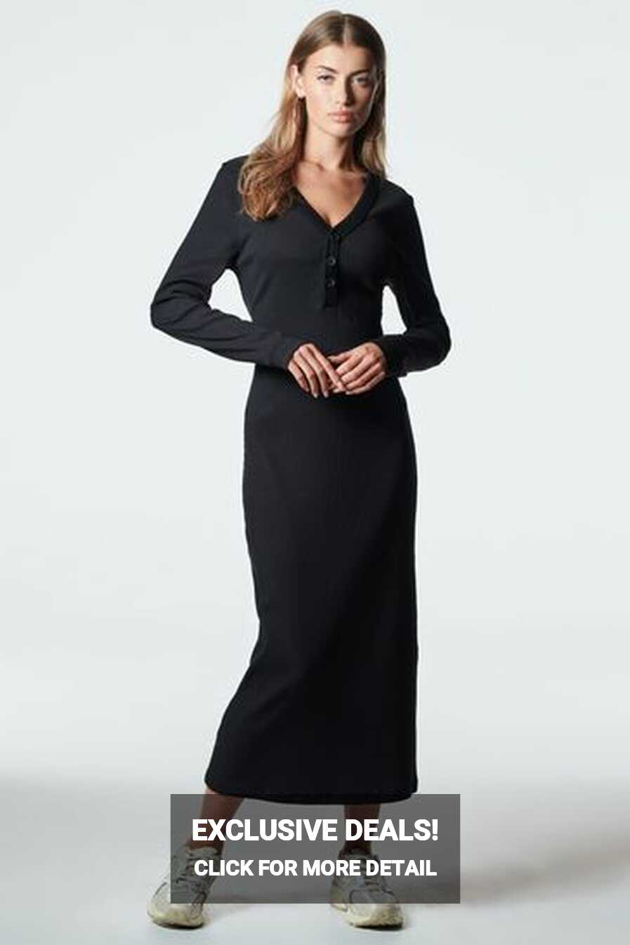 Buy Black Long Sleeve Ribbed Midi Dress from Next Luxembourg