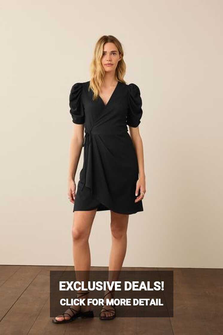 Buy Black Short Sleeve V-Neck Wrap Mini Dress from Next Luxembourg