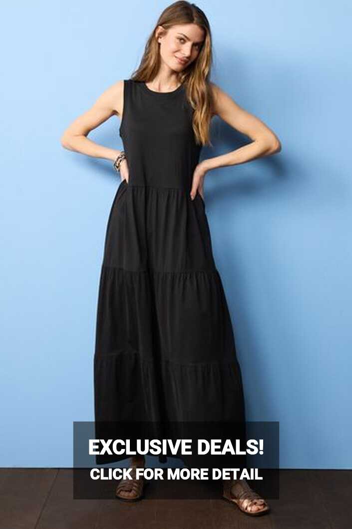 Buy Black Sleeveless Crew Neck Tiered Summer Maxi Dress from Next ...