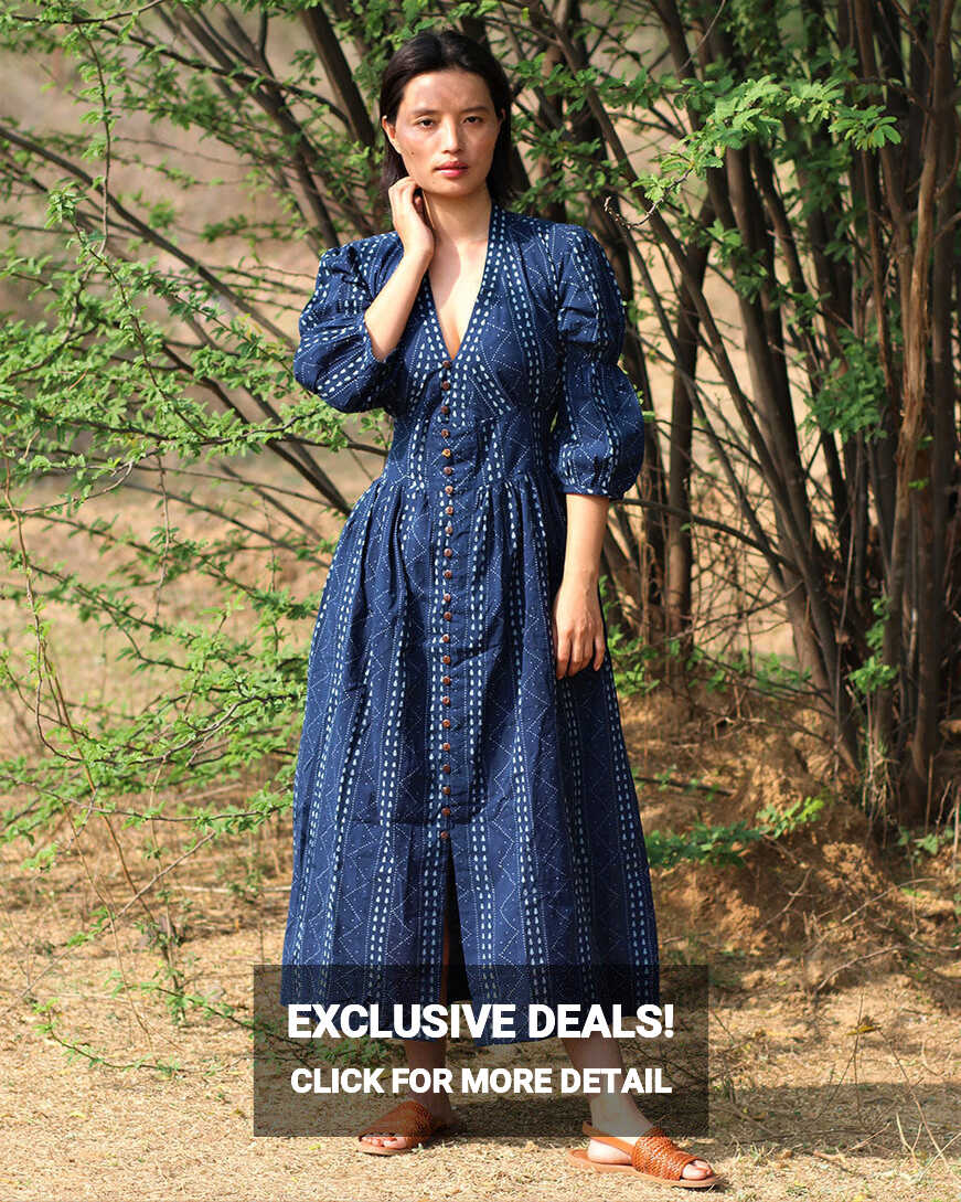 Buy Blue Blockprinted Jal Cotton Dress | Bestselling