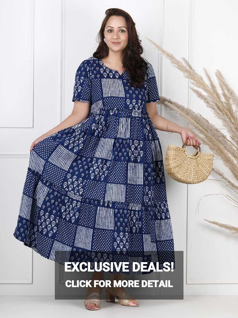 Buy Blue Cotton Maxi Dresses for Women online | CraftsandLooms ...