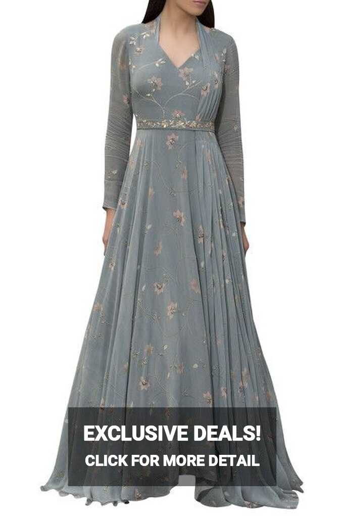 Buy Blue Georgette Printed And Anarkali With Belt &amp; Attached ...