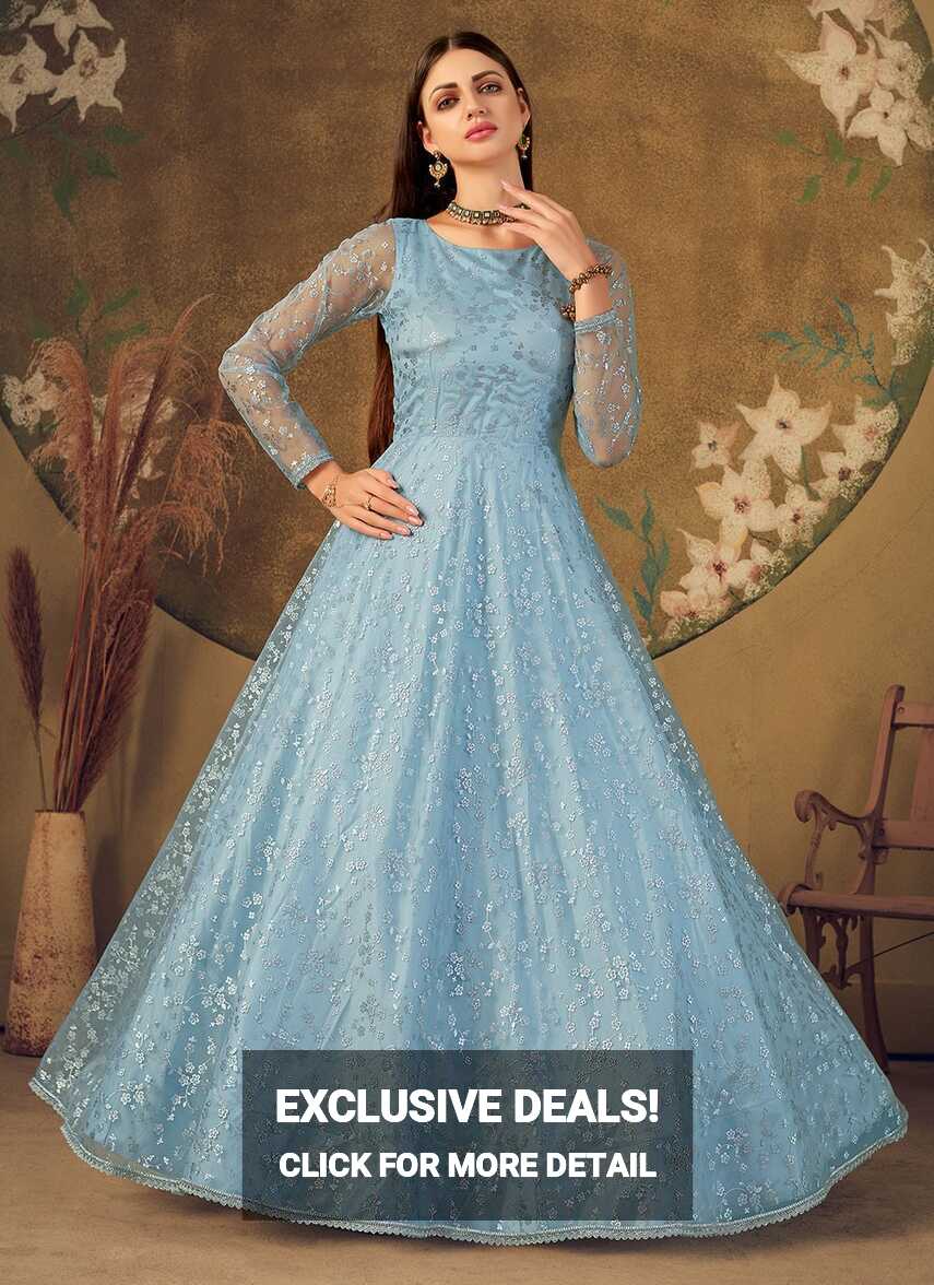 Buy Blue Net Designer Gown : 195573 -