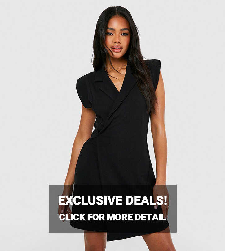 Buy Boohoo Jersey Crepe Sleeveless Wrap Front Blazer Dress In ...