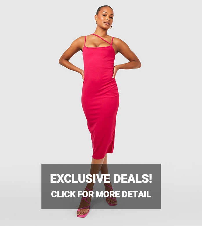 Buy Boohoo Tall Strapping Detail Bodycon Midi Dress In Hot Pink ...