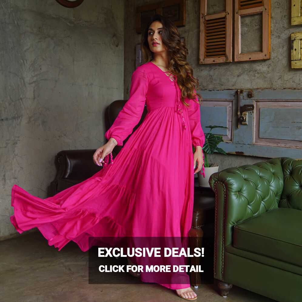 Buy Bunaai Hot Pink Cotton Maxi Anarkali Dress For Women Online