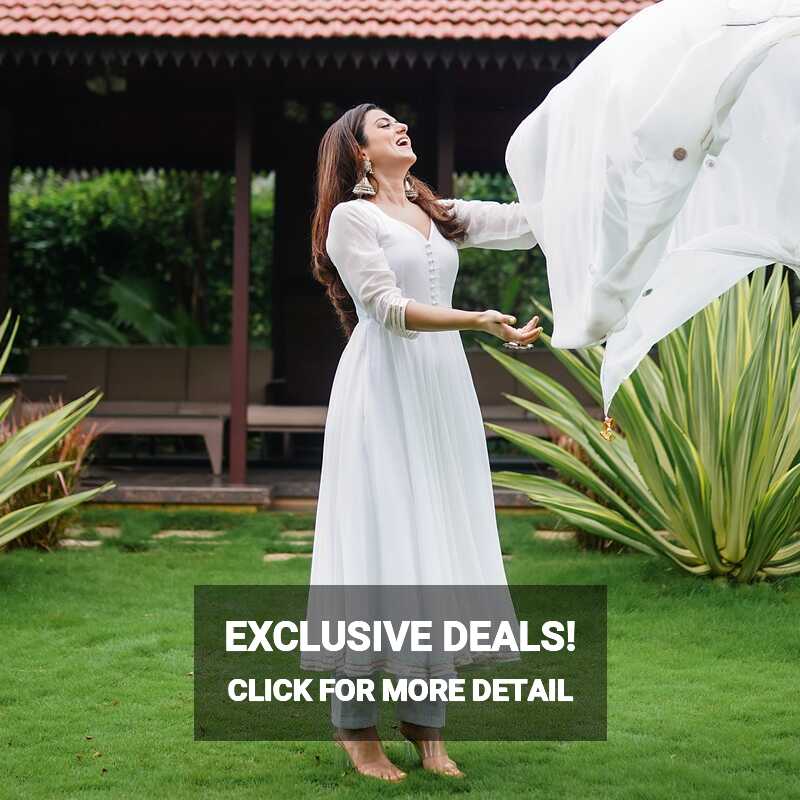 Buy Bunaai White Anarkali Suit With Pant &amp; Dupatta Set Online