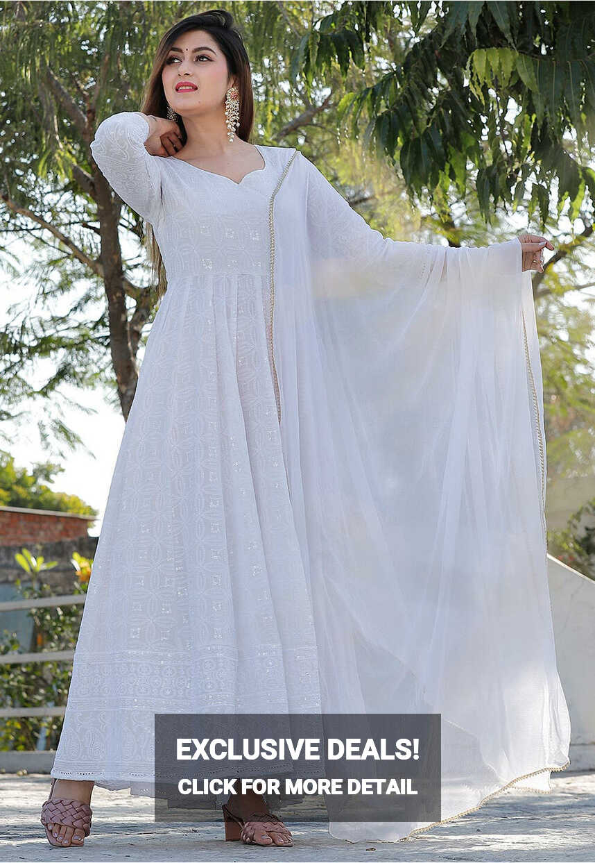 Buy Chikankari Rayon Anarkali Suit in White Online : KER119 ...