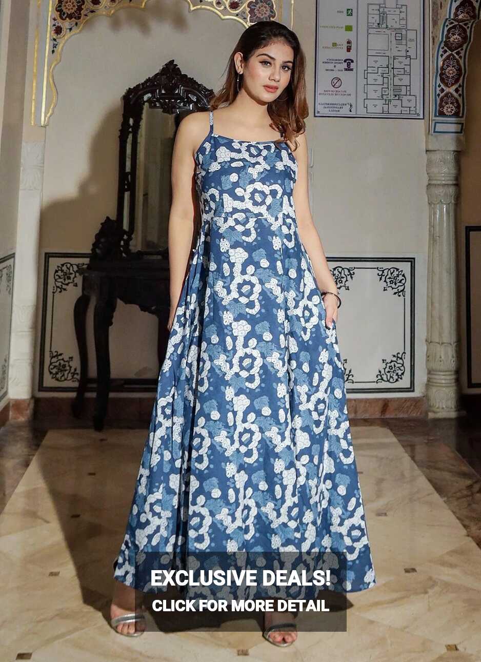 Buy Cotton Designer Blue Gown Online