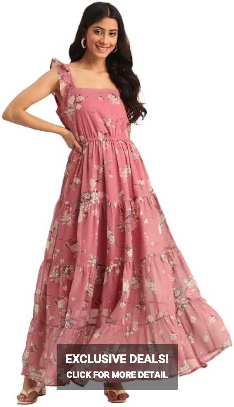 Buy Deewa Women&#39;s Georgette Floral Print Dress, Full Maxi ...