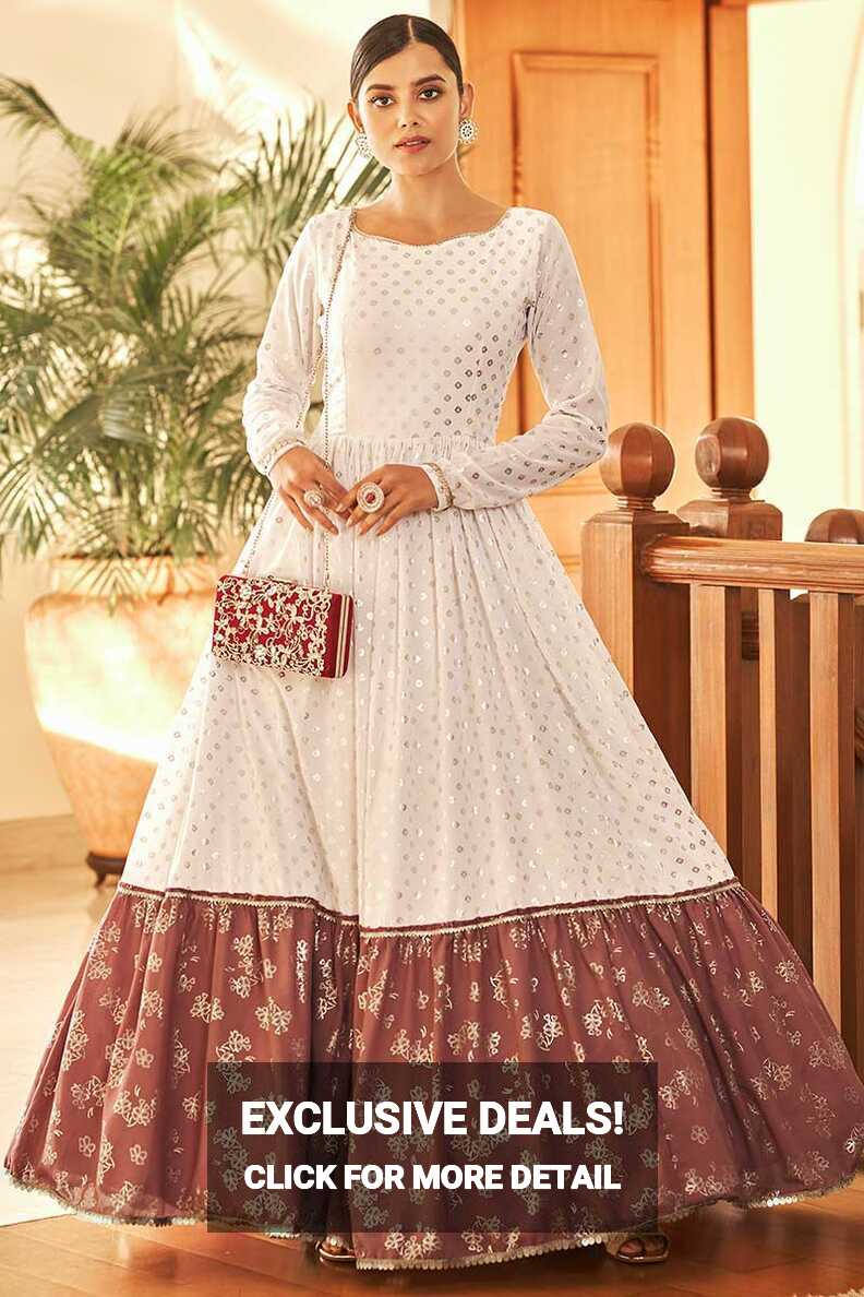 Buy Dresses for Prom Georgette White Anarkali Suit LSTV115665