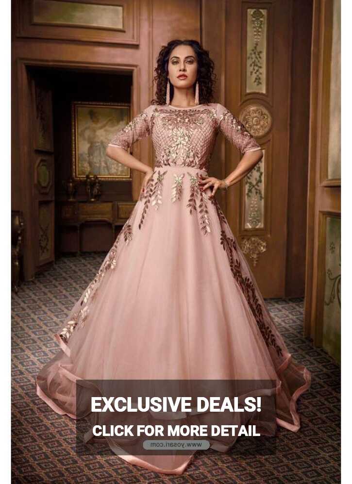 Buy Dusty Pink Designer Party Wear Net Gown | Gowns