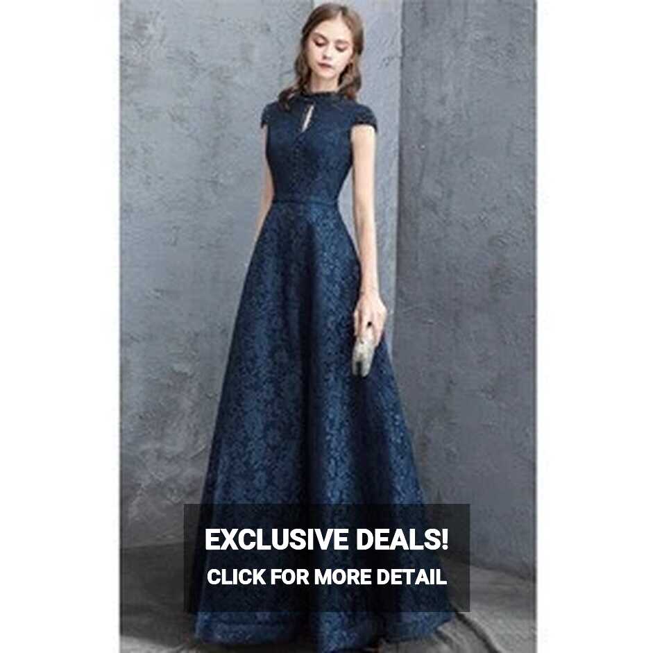 Buy Elegant Lace Long Evening Dinner Dress With Beaded Cap Sleeve ...