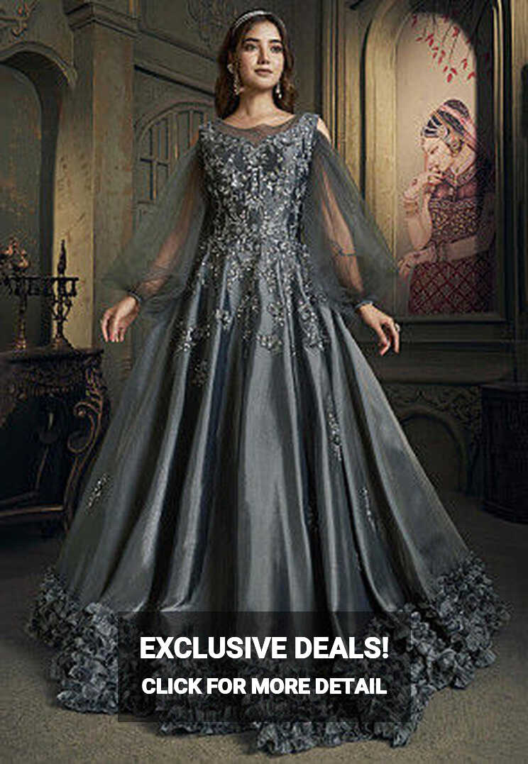 Buy Embroidered Net Gown in Grey Online : TSX264 - Utsav Fashion