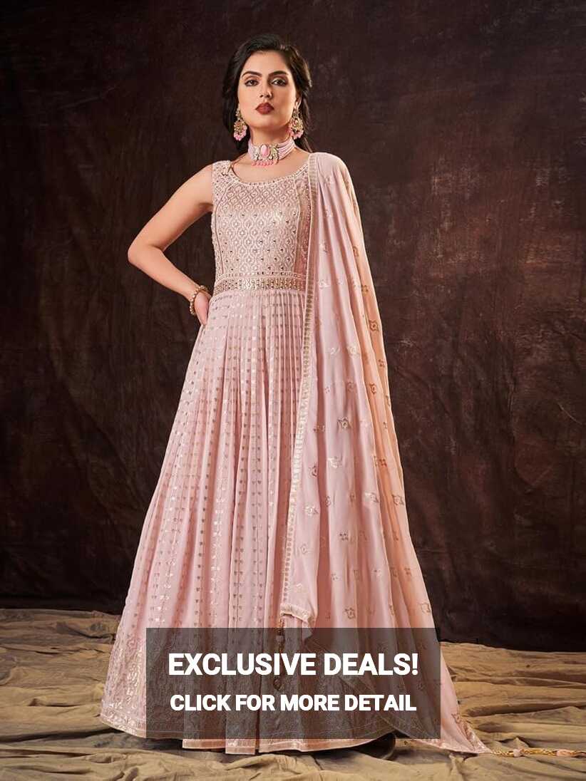 Buy FUSIONIC Baby Pink Color Georgette Base Gown with Dupatta at ...