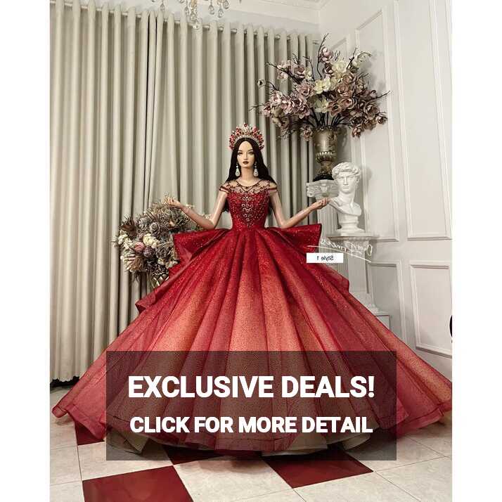 Buy Flame Red Princess Sparkle Ball Gown Wedding Dress With Tiered ...