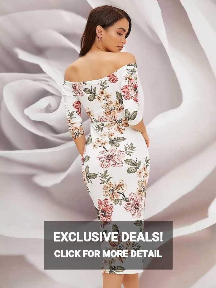 Buy Floerns Women&#39;s Floral Print Off Shoulder Half Sleeve Party ...