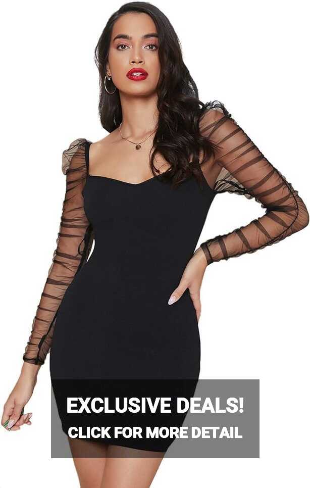 Buy Floerns Women&#39;s Ruched Sheer Mesh Long Sleeve Sweetheart ...