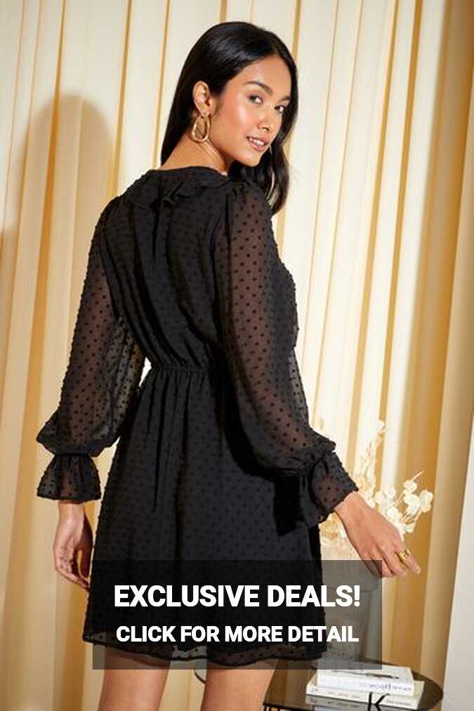 Buy Friends Like These Black Ruffle Chiffon Tie Detail Long Sleeve ...