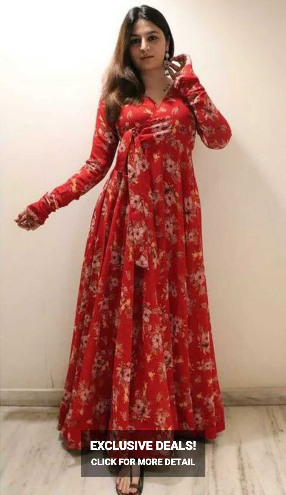 Buy GOLAVIYA Summer Special Full Sleeve Red Color Maxi Dress ...