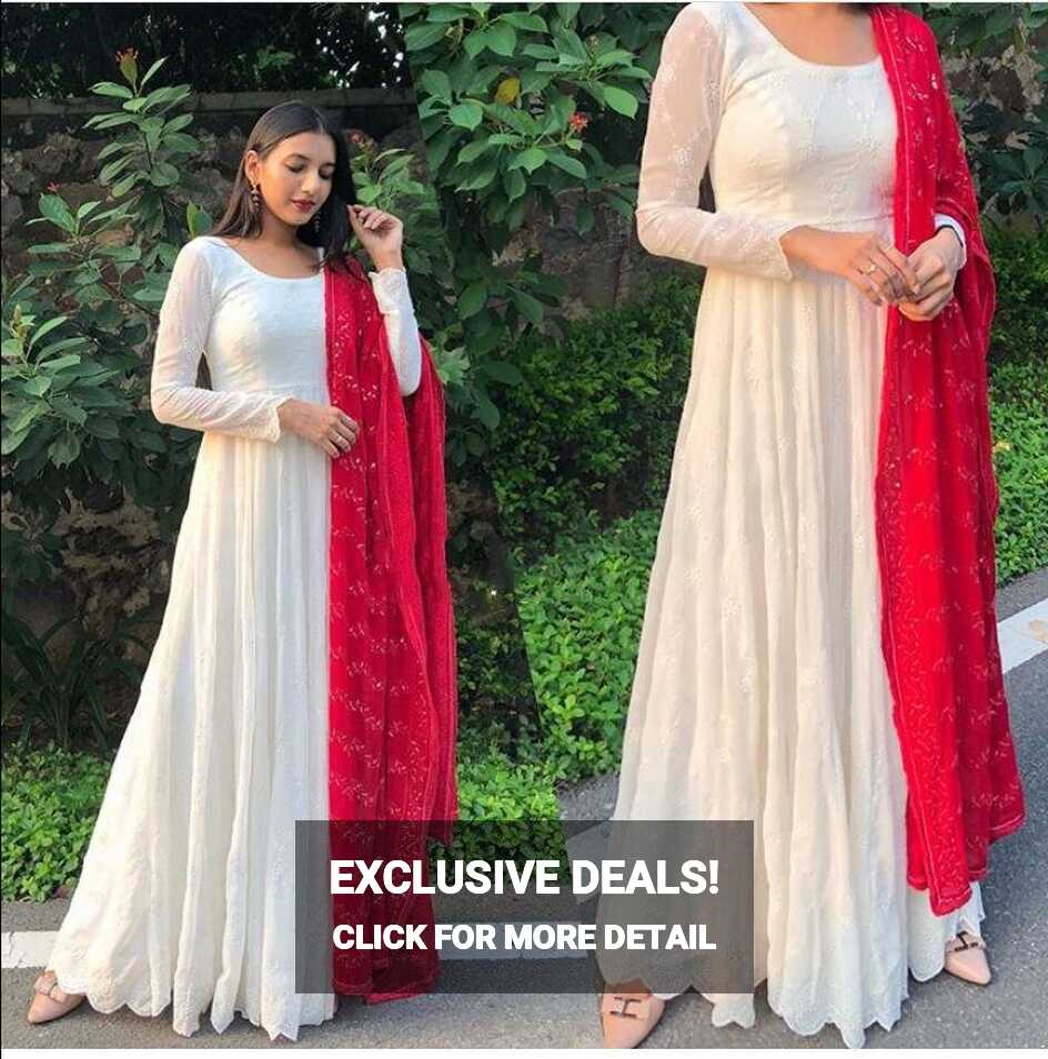 Buy Good Quality of New Party White with Red Anarkali And Duppata ...