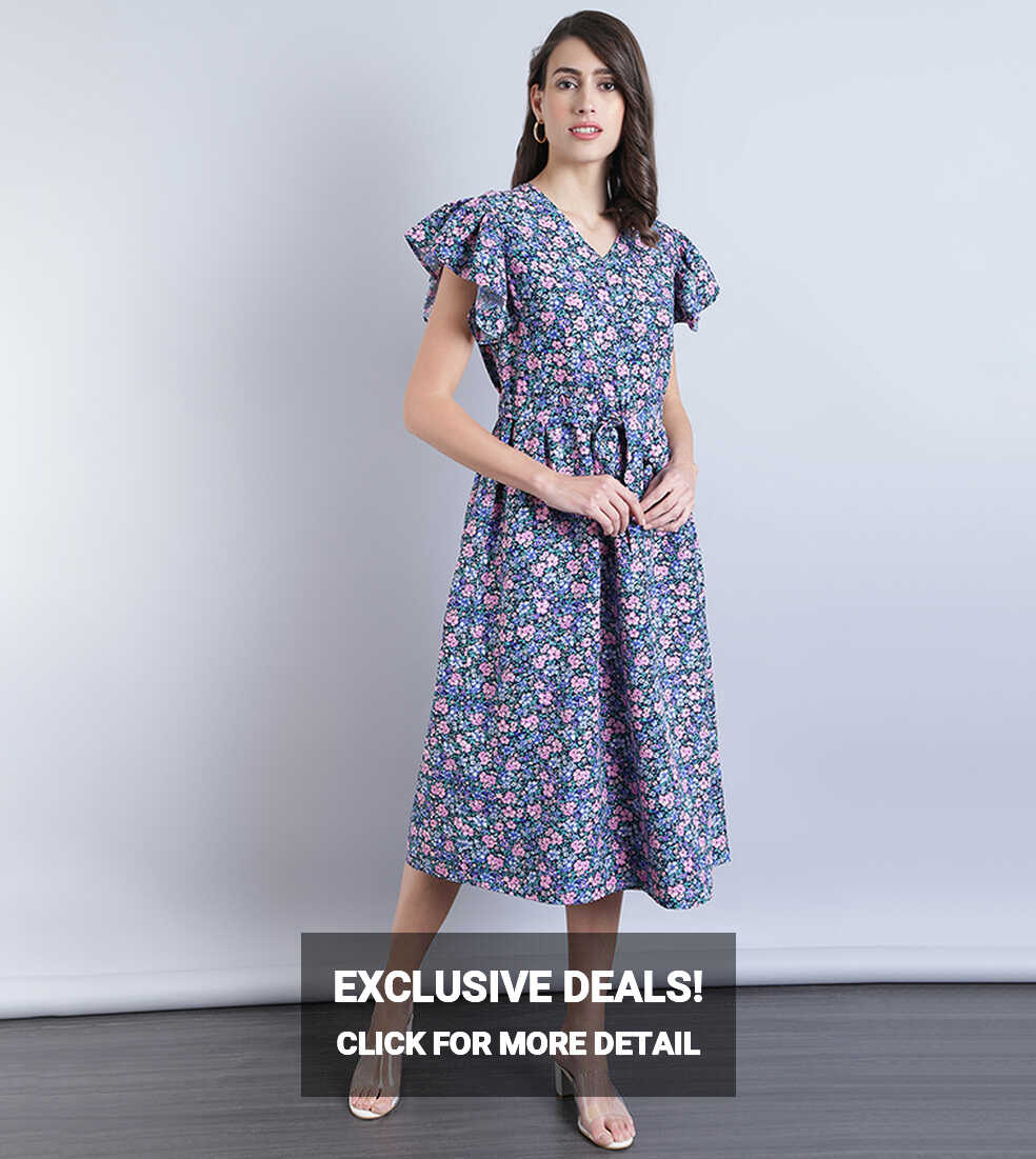 Buy HIS &amp; HERS Floral Print Knee Length Dress In Blue | 6thStreet ...