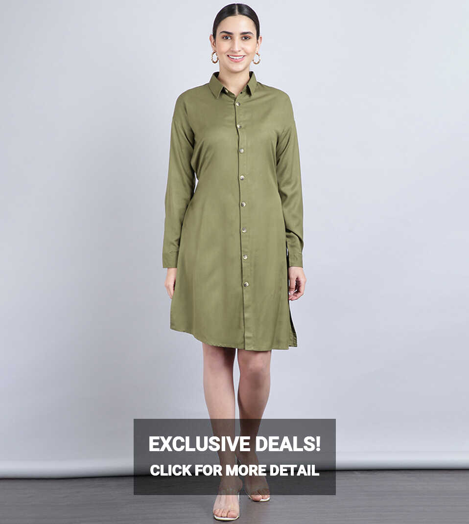 Buy HIS &amp; HERS Solid Knee Length Shirt Dress In Green | 6thStreet ...