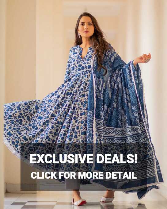 Buy Indian Clothing Malishka Women&#39;s Blue Cotton Flared Floral ...