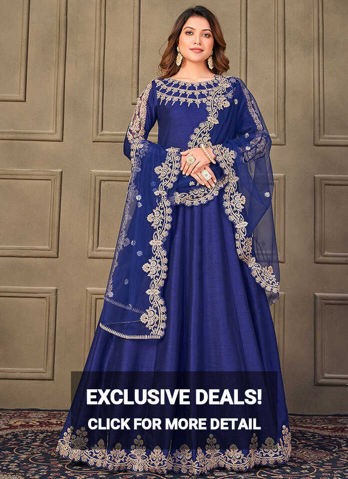 Buy Indian Dress - Royal Blue Designer Embroidery Wedding Anarkali ...