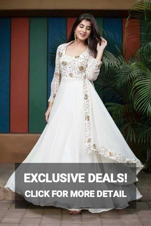 Buy Indian Pakistani Long Frock Anarkali Kurti Gown White Color ...