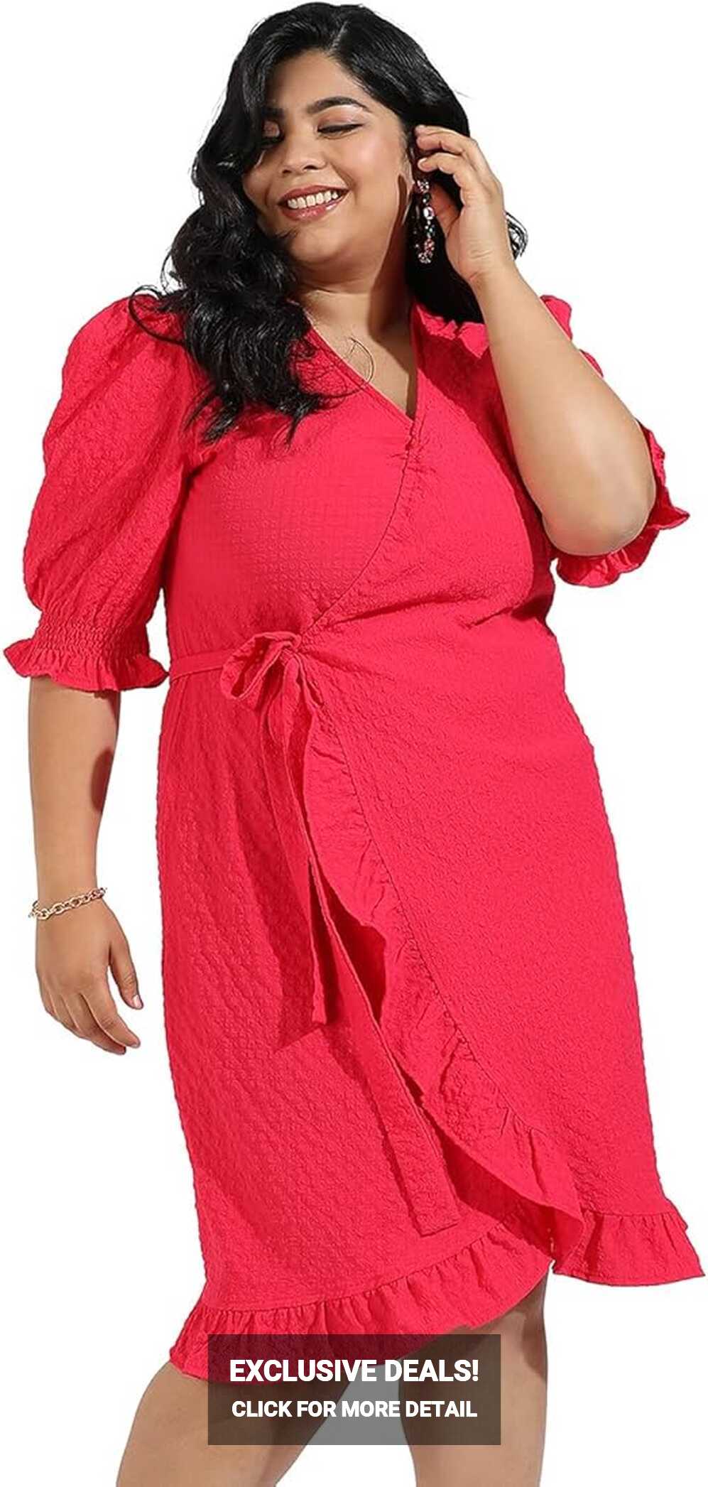 Buy Instafab Plus Women&#39;s Red Wrap-Around Dress for Casual Wear ...