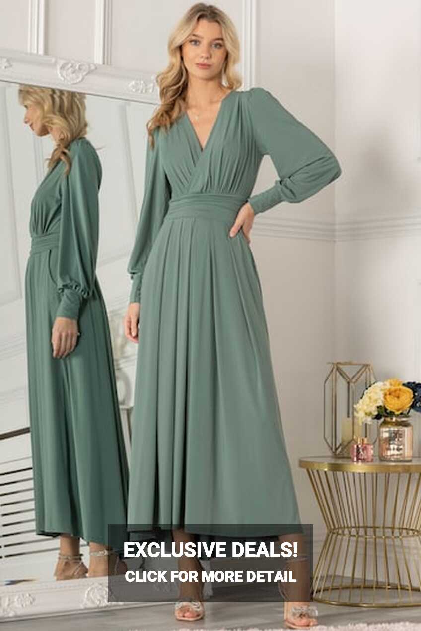 Buy Jolie Moi Green Rashelle Jersey Long Sleeve Maxi Dress from ...