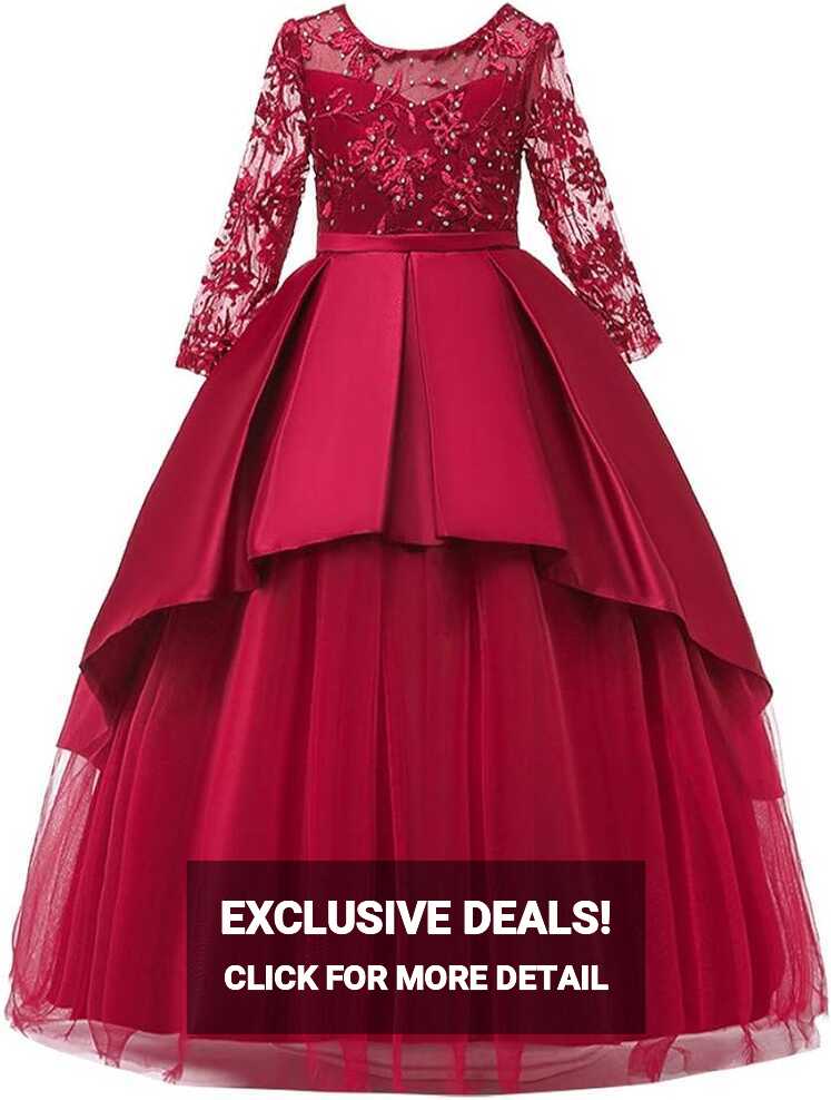 Buy Kid Girl Lace Dress Long Sleeve Princess Gown Party Tulle ...