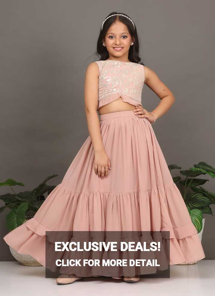 Buy Kids Girls Pink Embroidered Crop Top N Skirt Party Wear Online ...