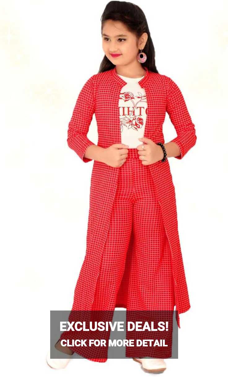 Buy Kids top Plazo with Shrug Combo Set for Girls (5-6 Years) Red ...