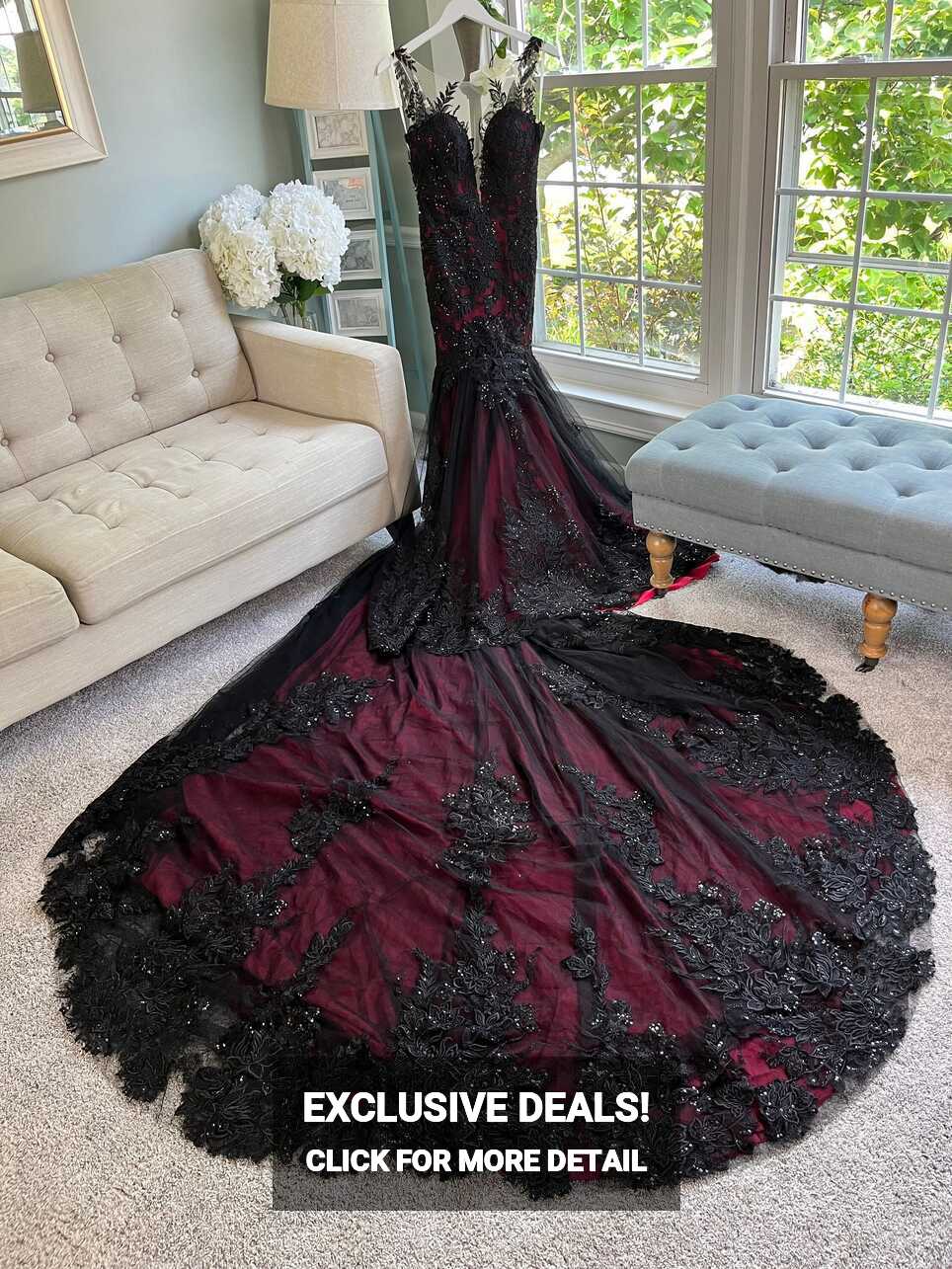 Buy Krista Black and Dark Red Wedding Dress, Gothic Wedding Dress ...