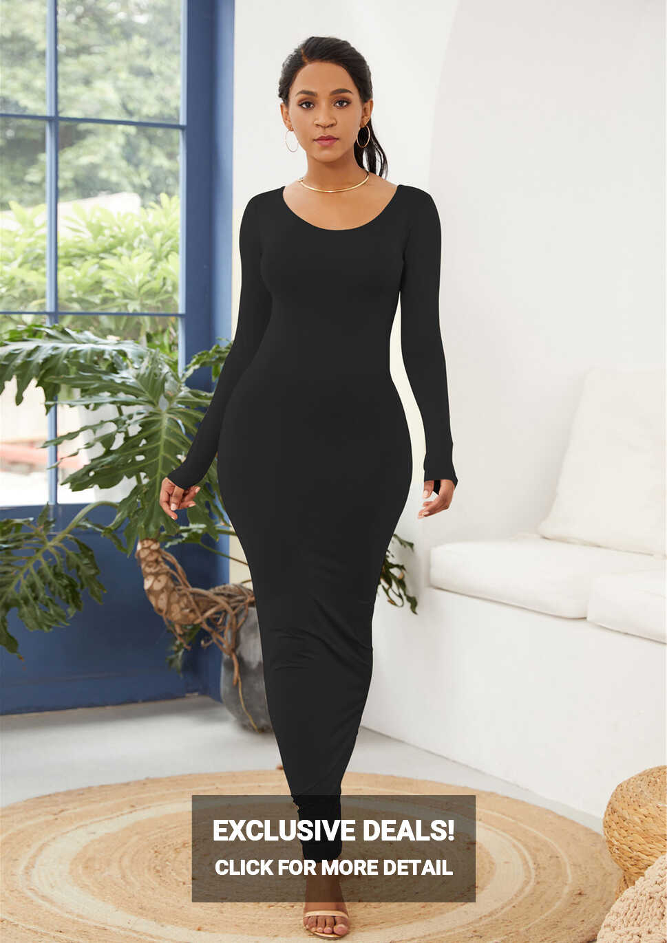 Buy LONG SOLID BLACK CASUAL BODYCON DRESS for Women Online in India