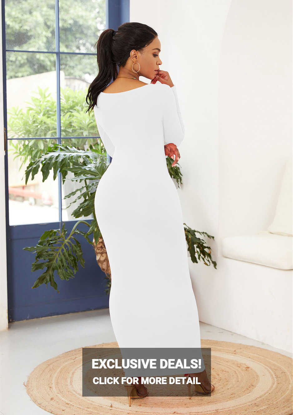 Buy LONG SOLID WHITE CASUAL BODYCON DRESS for Women Online in India