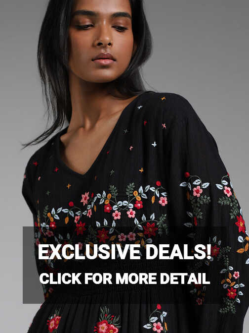 Buy LOV Black Floral Embroidered Tiered Dress from Westside