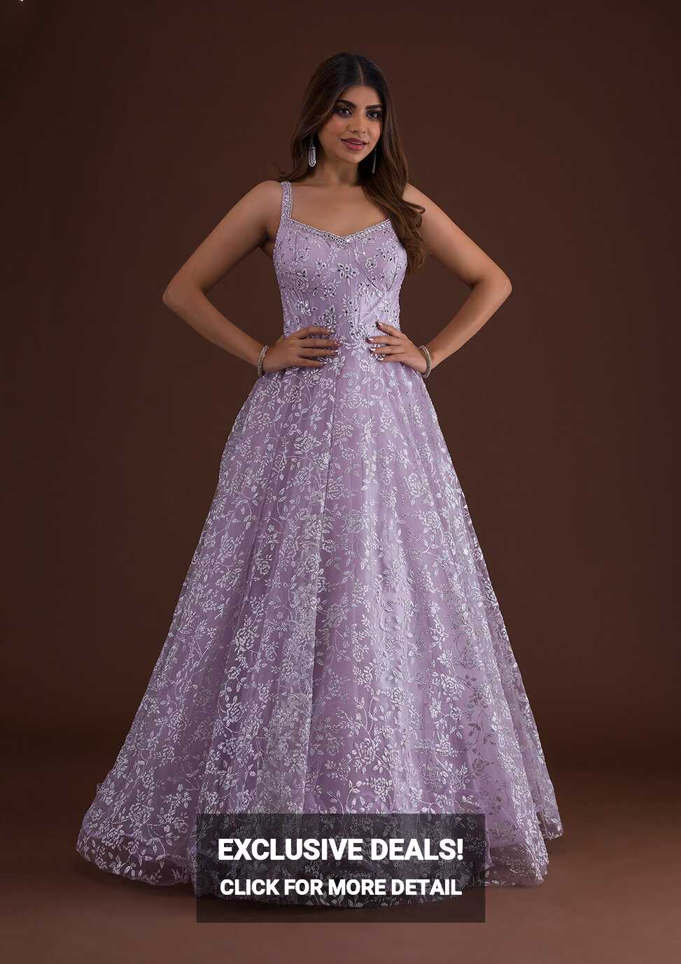 Buy Lavender Cutdana Net Gown - Koskii