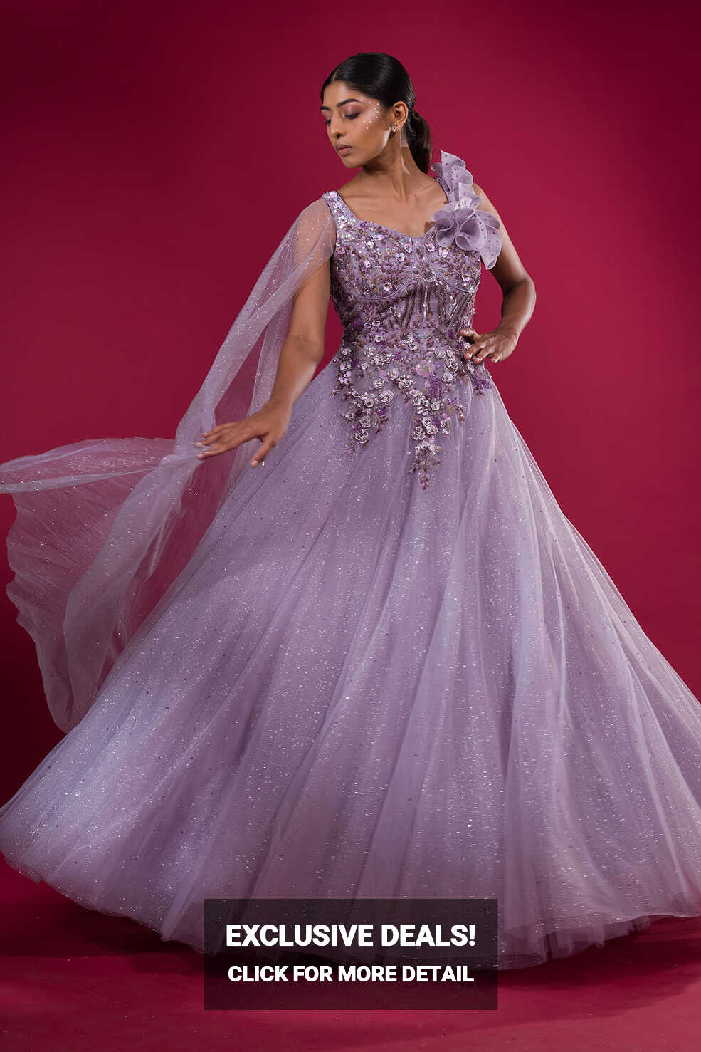 Buy Lavender Grey Sequins Embroidered Net Cocktail Gown Online ...