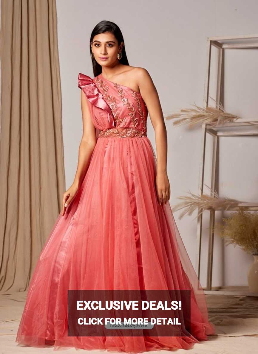 Buy Light Red Readymade Fancy Designer Party Wear Net Gown | Gowns